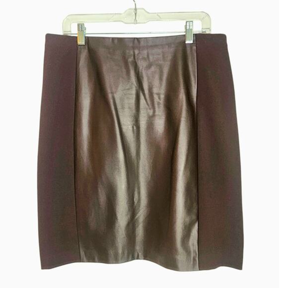 Women's Lauren Ralph Lauren Brown Faux Leather Panel Skirt - Picture 1 of 6